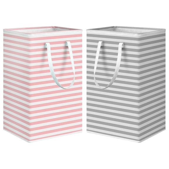 LOLIPPYY 2Pcs Lightweight Foldable Laundry Hamper Rope Handle Cotton Linen Clothes Holder