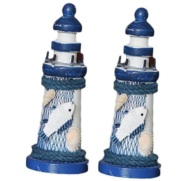 LOLIPPYY 2Pcs Lightweight Mediterranean Style Wooden Lighthouse Ornament for Tabletop Decoration