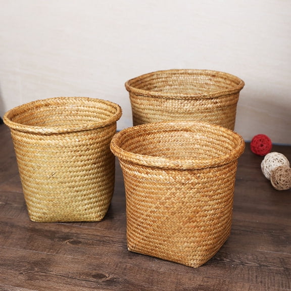 LOLIPPYY 2Pcs Lightweight Woven Storage Basket in Light Brown Straw Braid for Home Use and Sundries