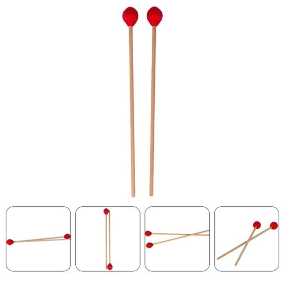 LOLIPPYY 2Pcs Mallets Percussion Marimba Hammers Red Synthetic Material Music Practice
