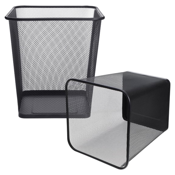 LOLIPPYY 2Pcs Mesh Trash Bin Black Wire Metal Garbage Can for Home and Office