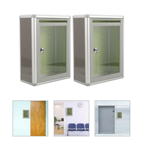 LOLIPPYY 2Pcs Metal Wall Mailbox with Security Lock Grey Letter Box for Classroom and Office