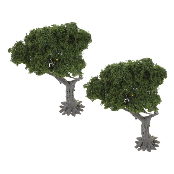 LOLIPPYY 2-Pack Miniature Green Plastic and Wire Tree Figurines for Office Decoration and Craft Projects