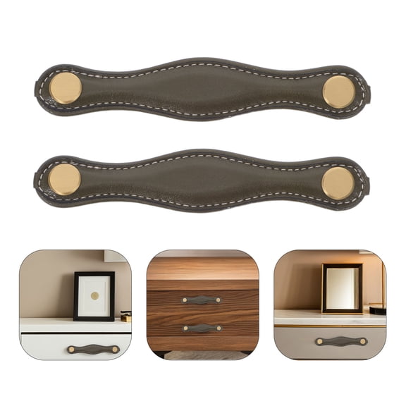 LOLIPPYY 2Pcs Modern Olive Green PU Drawer Pulls Replacement Ergonomic Design for Kitchen Cabinets