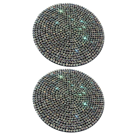 LOLIPPYY 2Pcs Multi Color Auto Cup Holder Coasters Anti Slip PVC Car Accessories with Crystal Rhinestones