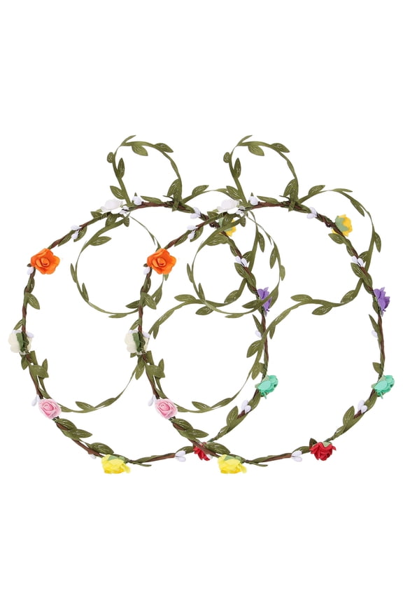 2-Pack Colorful Flower Hair Wreath Headbands, Flexible Floral Crowns for Weddings, Parties, Festivals, and Special Occasions
