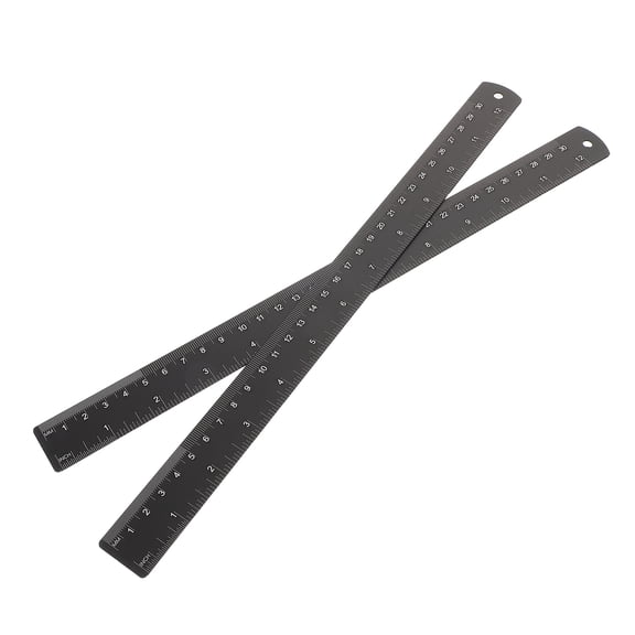 LOLIPPYY 2Pcs Multi Function Black Metal Ruler for Drawing Cutting and Measuring Tasks