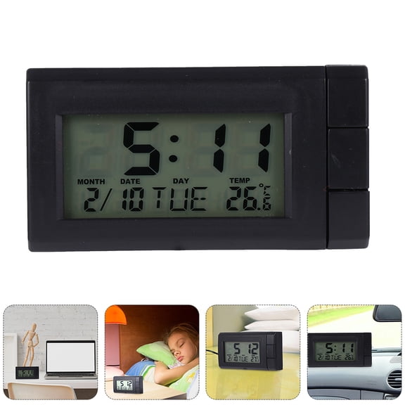 LOLIPPYY 2Pcs Multi Function Car Clock with LED Temperature Display Black for Dashboard Use