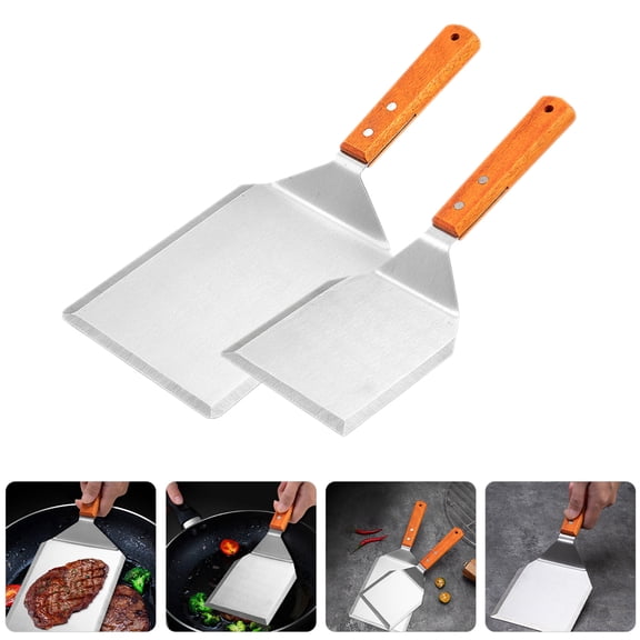 LOLIPPYY 2-Pack Metal Turner Spatulas with Wooden Handles, Multi-Purpose BBQ and Kitchen Cooking Tools for Grilling