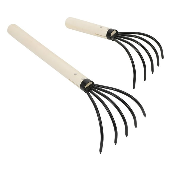 LOLIPPYY 2Pcs Multipurpose Clam Rake with Comfortable Wood Handle for Easy Seafood Digging