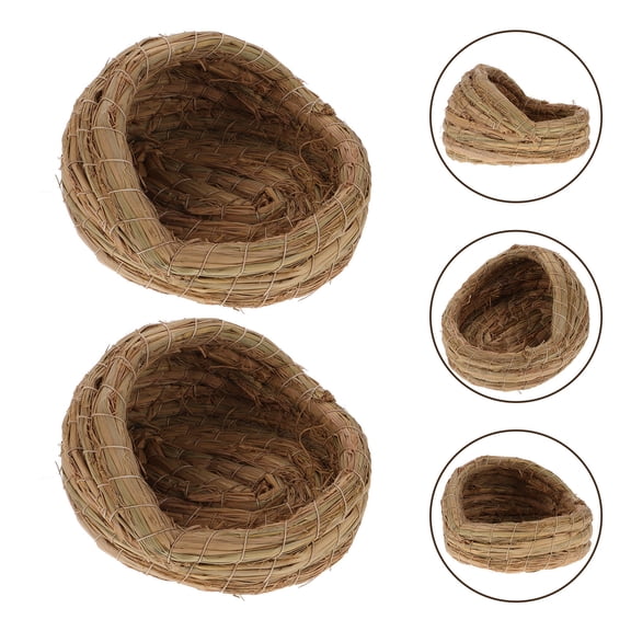 LOLIPPYY 2Pcs Natural Straw Woven Chicken Laying House Enhances Sleep Quality for Small Pets