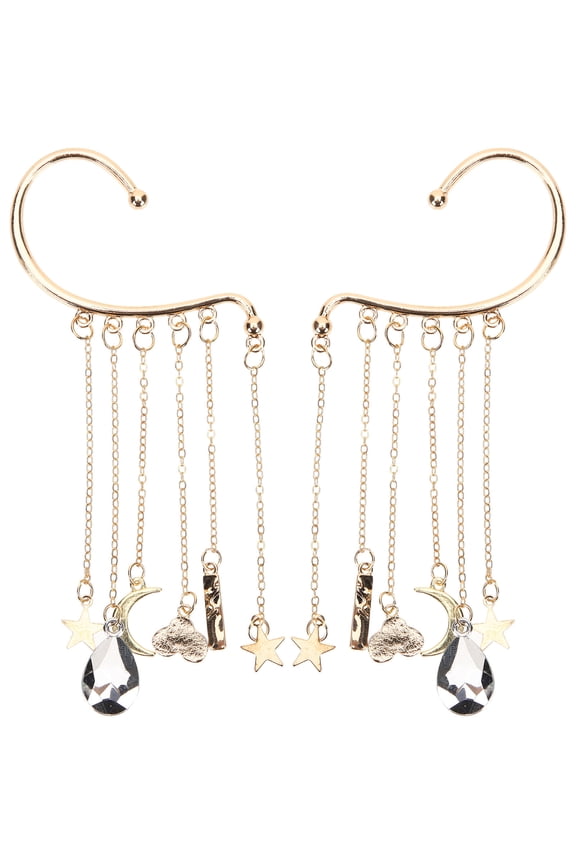 2Pcs Non Piercing Ear Jewelry Golden Alloy Star Ear Cuffs Simple Earrings for Women