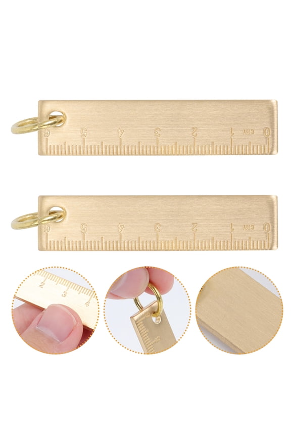 2Pcs Outdoor Brass Ruler Keychain Golden Key Accessory with Premium Copper