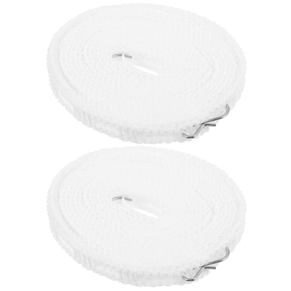 LOLIPPYY 2-Pack Outdoor Clothesline Rope White Windproof Nonslip with Stainless Steel Hooks for Backyard Use