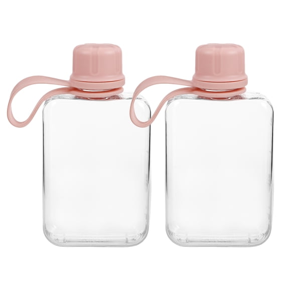 LOLIPPYY 2Pcs Outdoor Sports Bottle Plastic Slim Flat Leakproof Water Bottle for Travel and Fitness