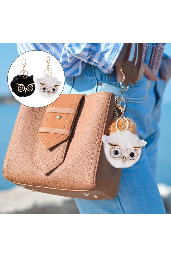 2Pcs Owl Ball Key Chain Key Ring Metal Black Hanging Keychain for Daily Use