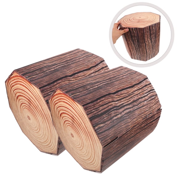 LOLIPPYY 2Pcs Paper Wood Stump Farm Party Props with Realistic Bark Texture for Western Theme