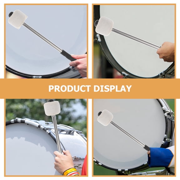 LOLIPPYY 2Pcs Performance Bass Drum Mallets Felt Head with Polished Stainless Steel Handle