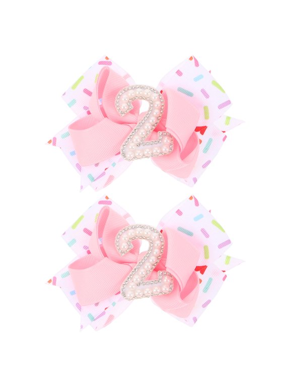 2Pcs Pink Bow Hair Clips with Number for Birthday Celebrations and Everyday Wear