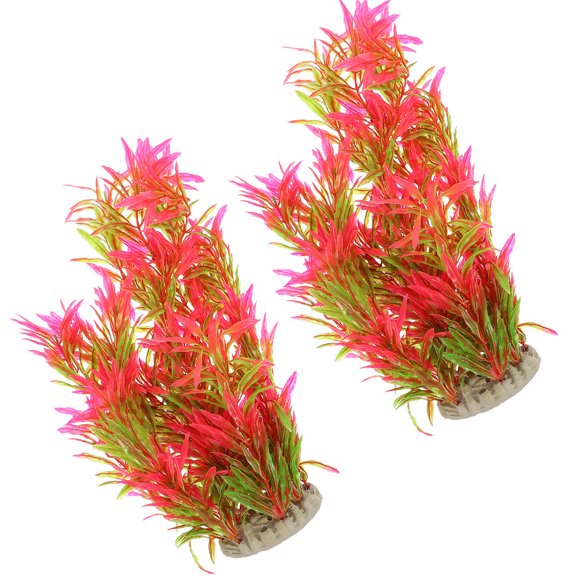 LOLIPPYY 2Pcs Plastic Aquarium Plants Fish Tank Accessory in Orange for Reptile Cage Use