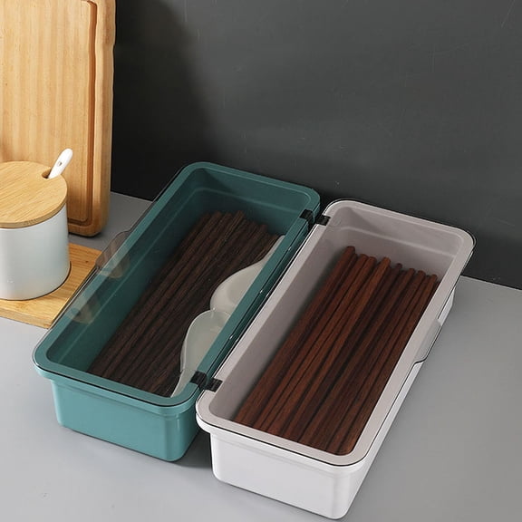 LOLIPPYY 2-Pack Plastic Cutlery Organizer with Drainage and Transparent Lid, Kitchen Utensil Storage Case in Multiple Colors