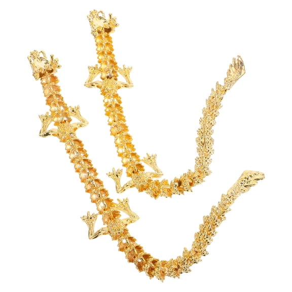 LOLIPPYY 2Pcs Plated Gold Metal Chinese Dragon Statue with Movable Joints for Desktop Zodiac Ornament and Office Decor