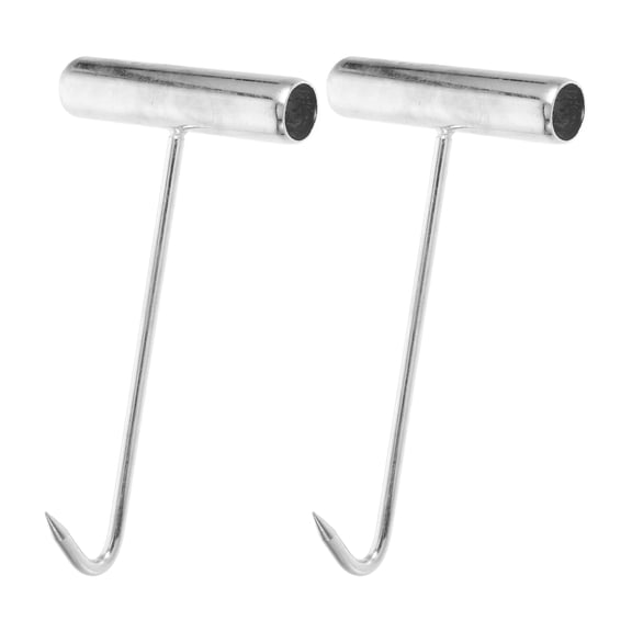 LOLIPPYY 2Pcs Plated Silver Iron Meat Flipper Hook with T Handle for Home Meat Processing