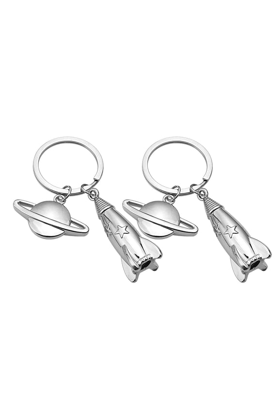 2Pcs Plated Space Planet Key Ring Alloy Key Pendants Lightweight Portable Bag Decor