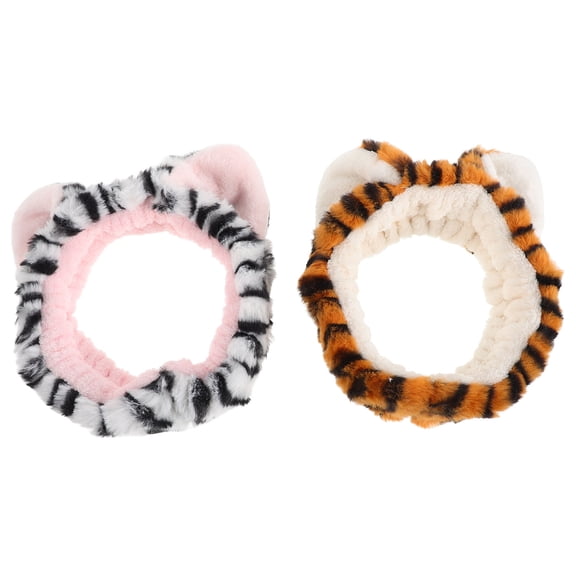 LOLIPPYY 2-Pack Plush Animal Ear Makeup Headbands, Elastic Stretch Hair Wraps for Face Washing, Spa, Skincare Routine