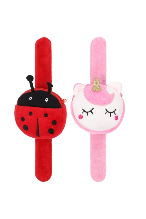 2Pcs Plush Animals Slap Band Kids Snap Bracelet Assorted Color Storage Birthday