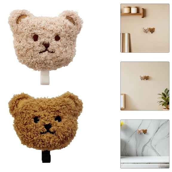 LOLIPPYY 2Pcs Plush Bear Kitchen Bathroom Wall Hooks Adhesive Key Hangers for Household Storage