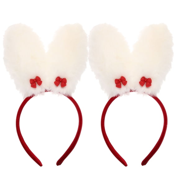 LOLIPPYY 2Pcs Pom Pom Bunny Ears Headband Multi Color Comfortable Hairband for Party and Makeup