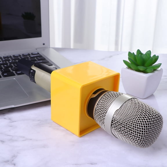 LOLIPPYY 2Pcs Portable ABS Yellow Microphone Station Logo Flag with Large Logo Display for Interviews