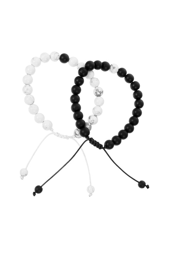 2-Pack Black Beaded Stone Couples Bracelets Set, Stylish Matching Accessories for Men and Women, Portable and Trendy
