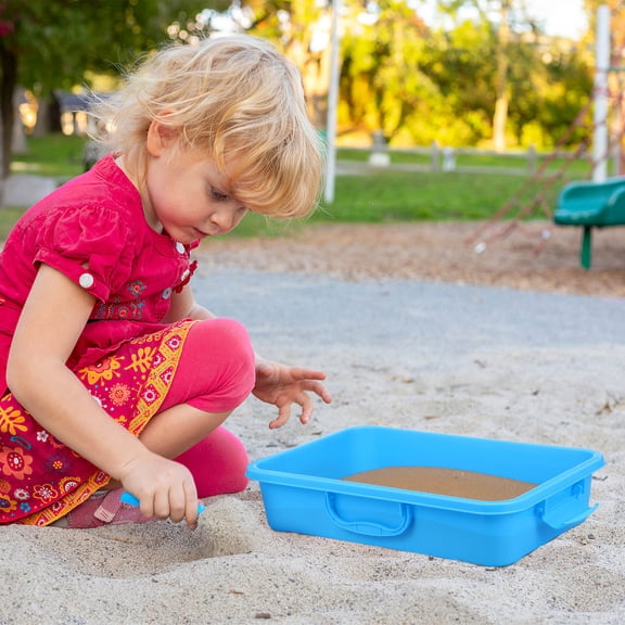 LOLIPPYY 2Pcs Portable Sand Storage Box Blue Sand Tray with Handle ABS Plastic