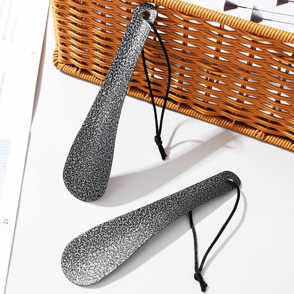 LOLIPPYY 2Pcs Portable Shoe Horn Metal Black with Pattern Ergonomic Design Shoe Wearing Helper Elders Daily Use