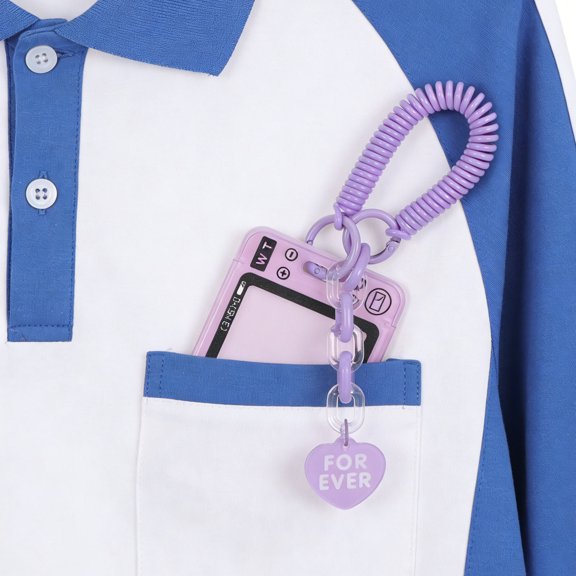 LOLIPPYY 2Pcs Purple Protective Id Card Holder Sleeve with Spring Pendant for Work and Student Badge