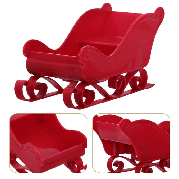 LOLIPPYY 2Pcs Red Plastic Santa Sleigh Figurine Holiday Candy Dish for Christmas Village and Shelf Decor