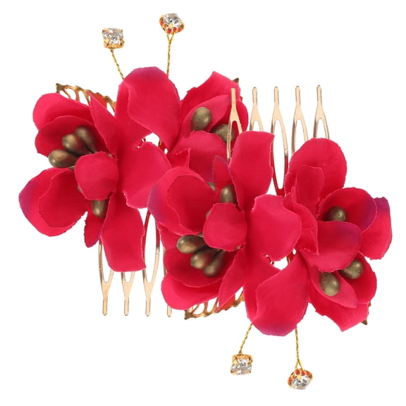 LOLIPPYY 2Pcs Red Rose Flower Hair Side Combs Romantic Bridal Floral Clips Elegant Wedding Accessories