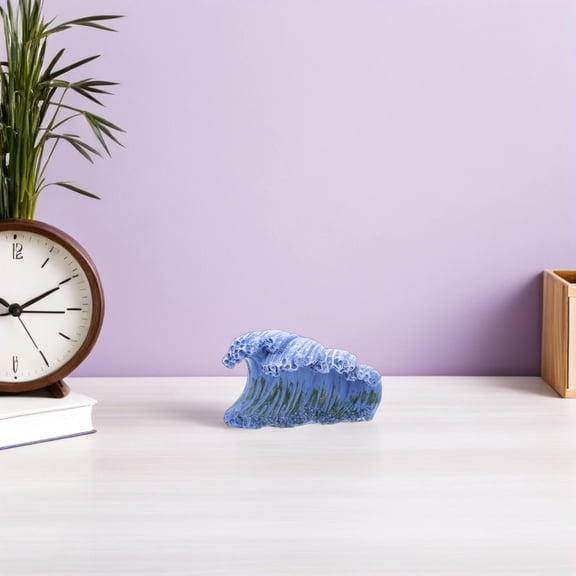 LOLIPPYY 2Pcs Resin Wave Figurines Sky Blue Desktop Ocean Wave Sculpture for Micro Landscape Decor