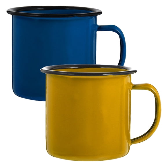 LOLIPPYY 2Pcs Retro Enamel Cup Blue Milk Container Drinking Cup Travel Back to School