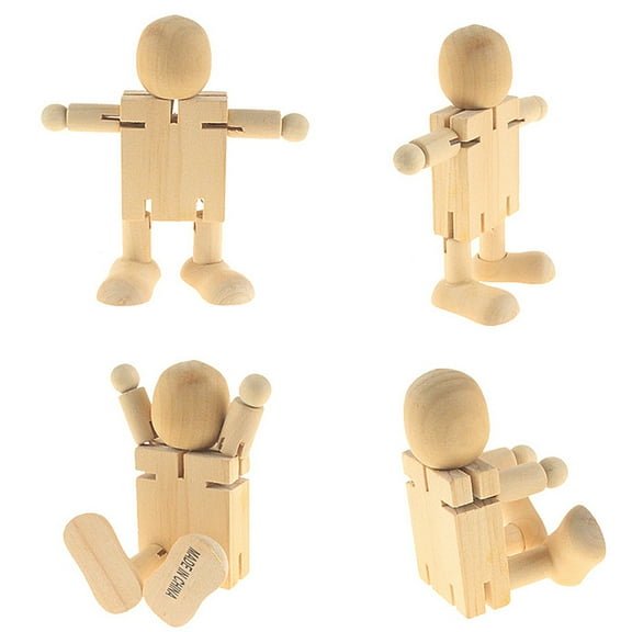 LOLIPPYY 2Pcs Retro Robot Toy in Beige Wooden Material for Friends with Movable Joints for Cafe Shop Display