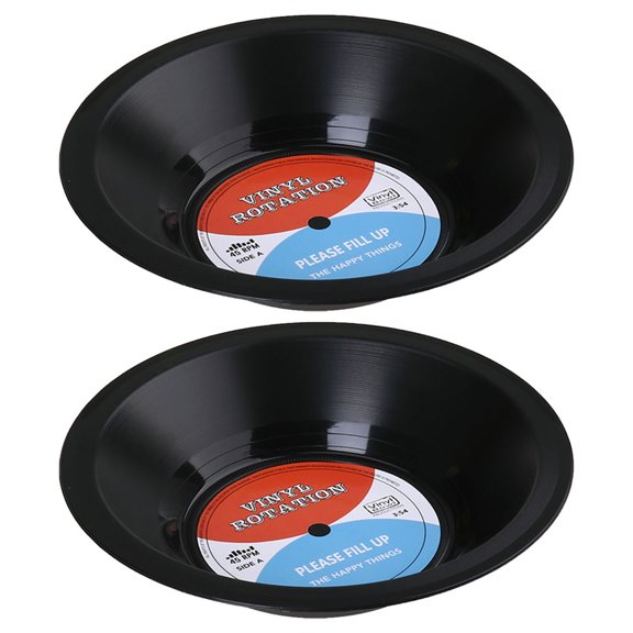 LOLIPPYY 2Pcs Retro Vinyl Record Black Snack Bowls Versatile Candy Fruit Tray for Kitchen Serving
