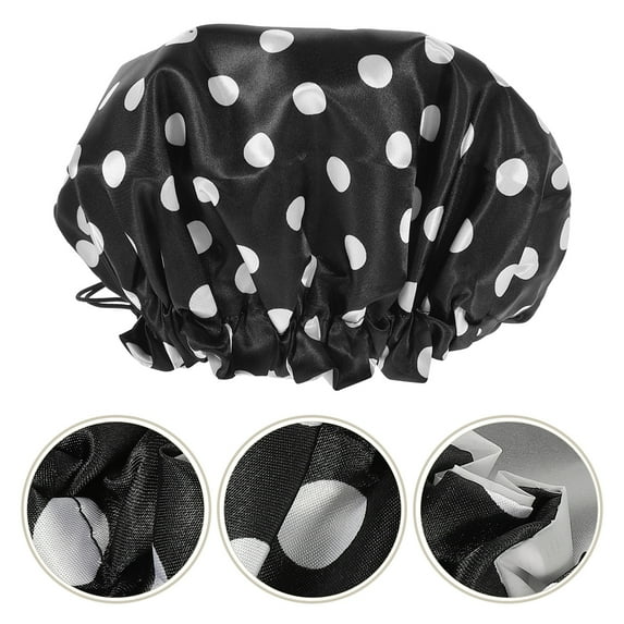 LOLIPPYY 2Pcs Reusable Black Shower Caps with Adjustable Fit for Hair Conditioning and Salon Use