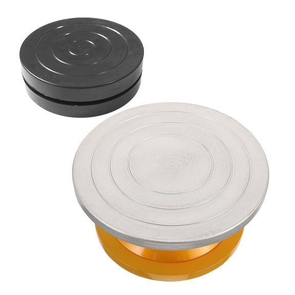 LOLIPPYY 2Pcs Revolving Cake Stand with Stable Non Skid Bottom Plated Silver Plastic for Home Use