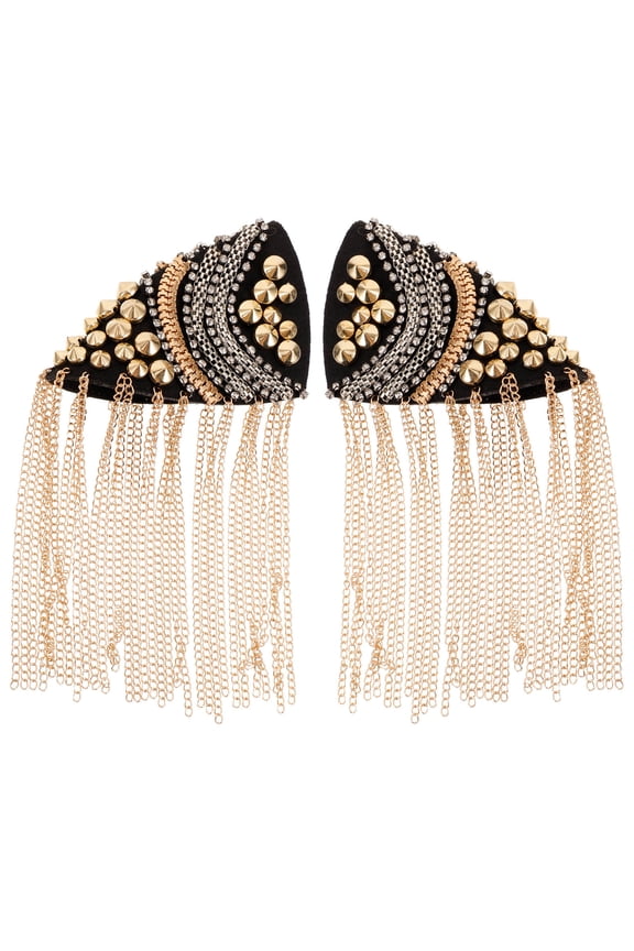 2-Pack Rivet Shoulder Epaulets with Tassel Chains for Punk Rock Style Costume and Decorative Accessories