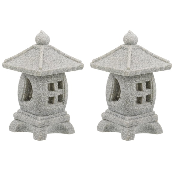 LOLIPPYY 2Pcs Rock Pavilion Statue Light Grey Japanese Style Zen Garden Decor Home Ornament