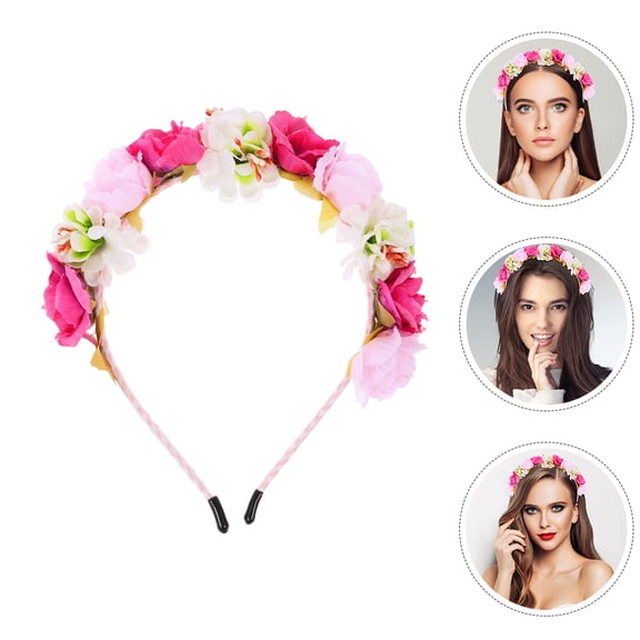 LOLIPPYY 2Pcs Romantic Flower Crowns Artificial Rose Hair Wreaths for Wedding and Festival Wear