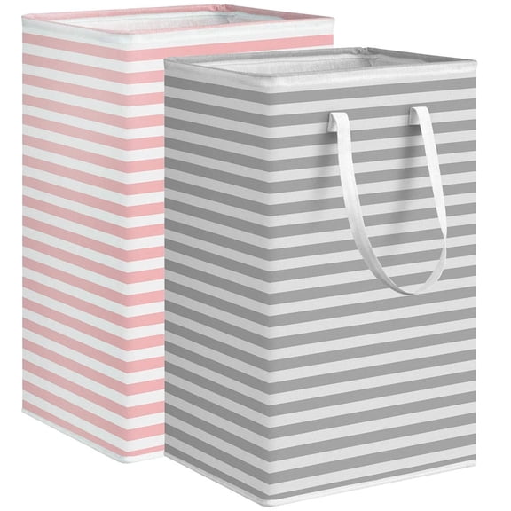 LOLIPPYY 2Pcs Rope Handle Laundry Basket Foldable Cotton Linen Fabric for Dorm and Home Use