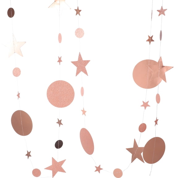 LOLIPPYY 2Pcs Rose Gold Star Circle Garland Banner Party Favor Hanging Decoration for Party and Event